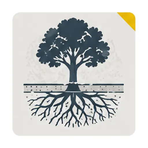 Schematic: Tree root cutting or a root barrier